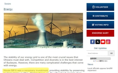 garyclick.com Issues page Energy section highlighting House Bill 6 defense, May 2026